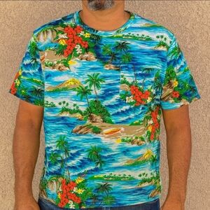 Polo Ralph Lauren XXL 2XL Hawaiian Crew Neck T-Shirt Tropical Floral Surf Print